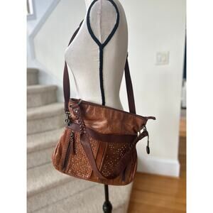 The Sak Cognac Brown Studded Crossbody Top Handle Bag